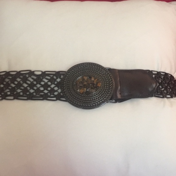 Accessories - 🔴Woven Leather Circle Buckle Belt in Dark Brown